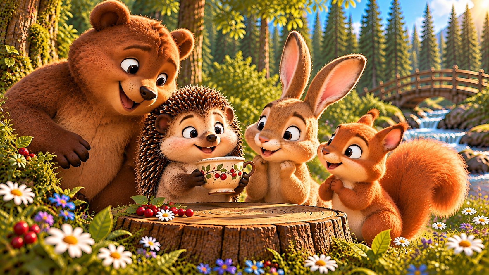 The Hedgehog tells his friends about his grandmother, who gave him the special cup.