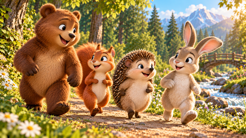 Four forest friends learning the value honesty, friendship, and forgiveness
